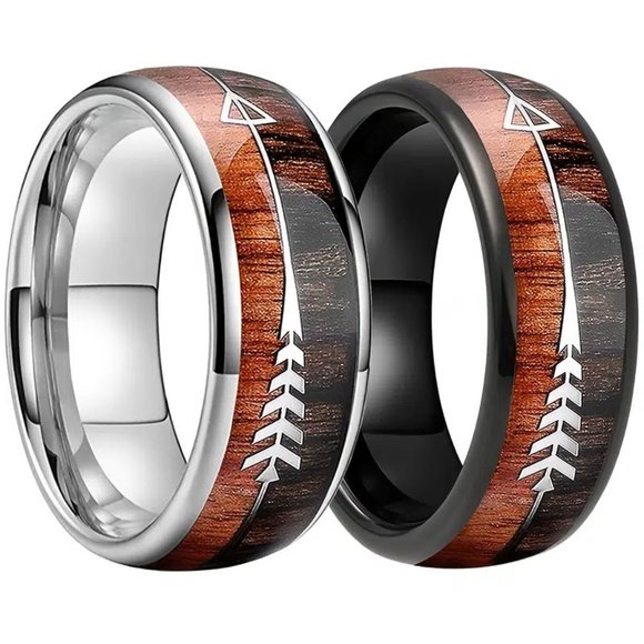 Katherine's Collection Other - Handsome Men's Outdoorsmen Wood Inlaid Brown Silver Arrow Titanium Ring Sz 10